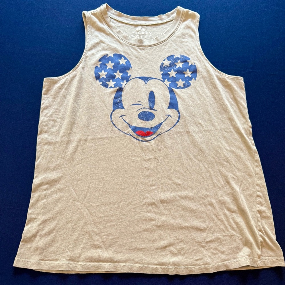 Disney Mickey Mouse Patriotic Tank Top 🇺🇸 Gray Size Medium 100% Cotton
